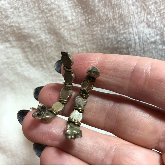Vintage Mexican silver and bronze wrapped half hoops - Picture 7 of 8